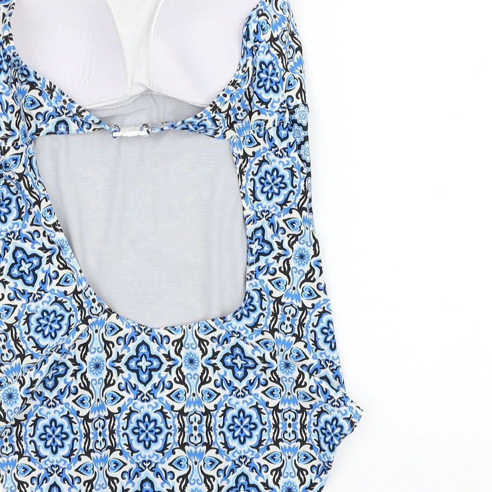George Womens Blue Floral Polyamide One Piece Size 12