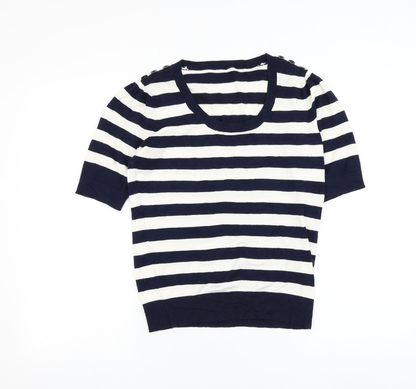 Preworn Womens Blue Round Neck Striped Viscose Pullover Jumper Size S