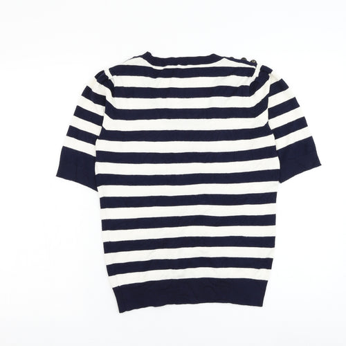 Preworn Womens Blue Round Neck Striped Viscose Pullover Jumper Size S