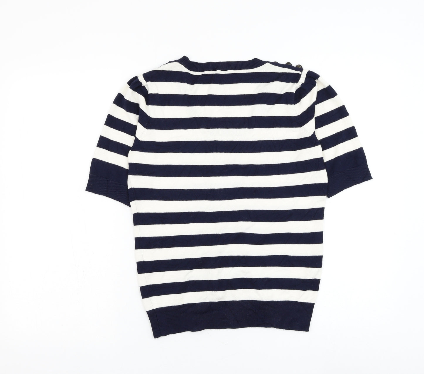 Preworn Womens Blue Round Neck Striped Viscose Pullover Jumper Size S