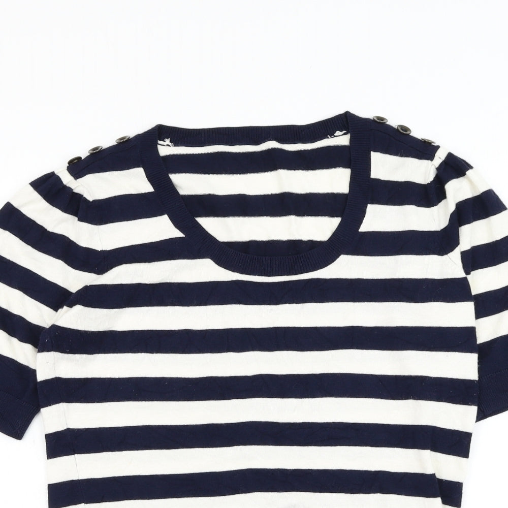 Preworn Womens Blue Round Neck Striped Viscose Pullover Jumper Size S