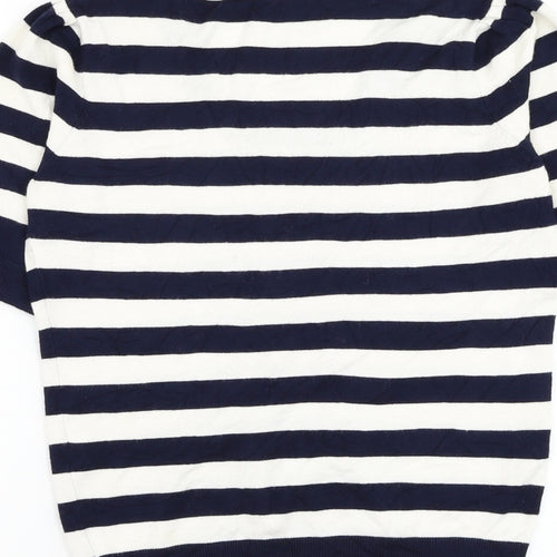 Preworn Womens Blue Round Neck Striped Viscose Pullover Jumper Size S
