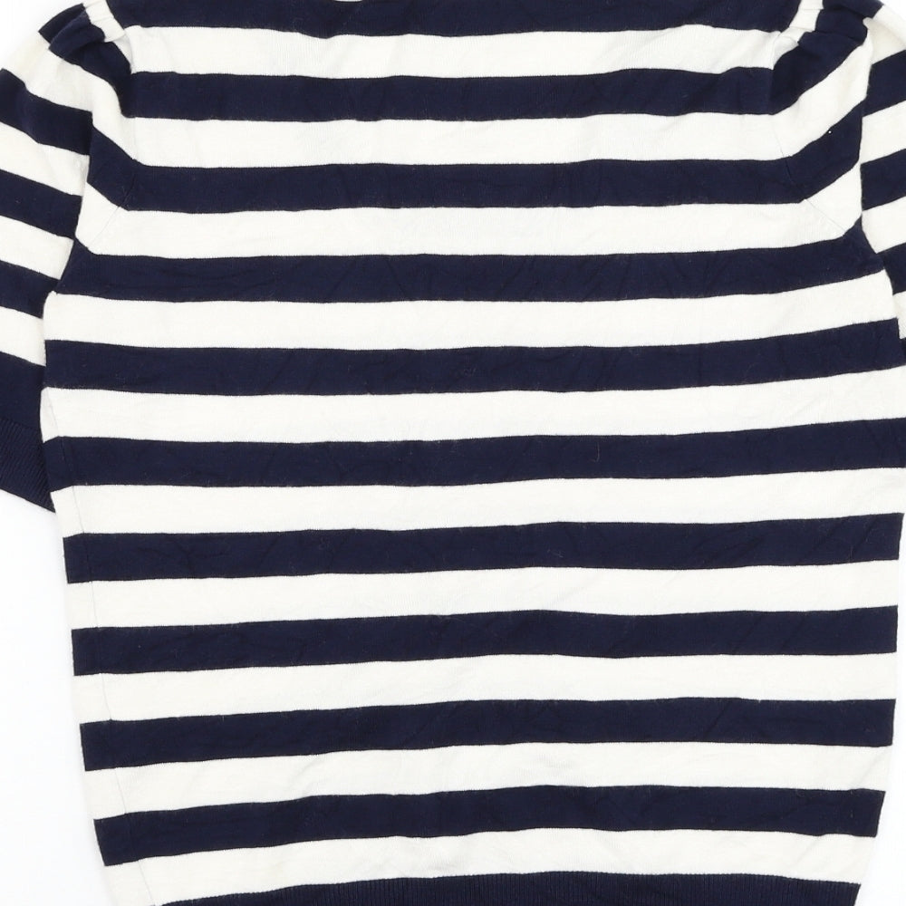 Preworn Womens Blue Round Neck Striped Viscose Pullover Jumper Size S