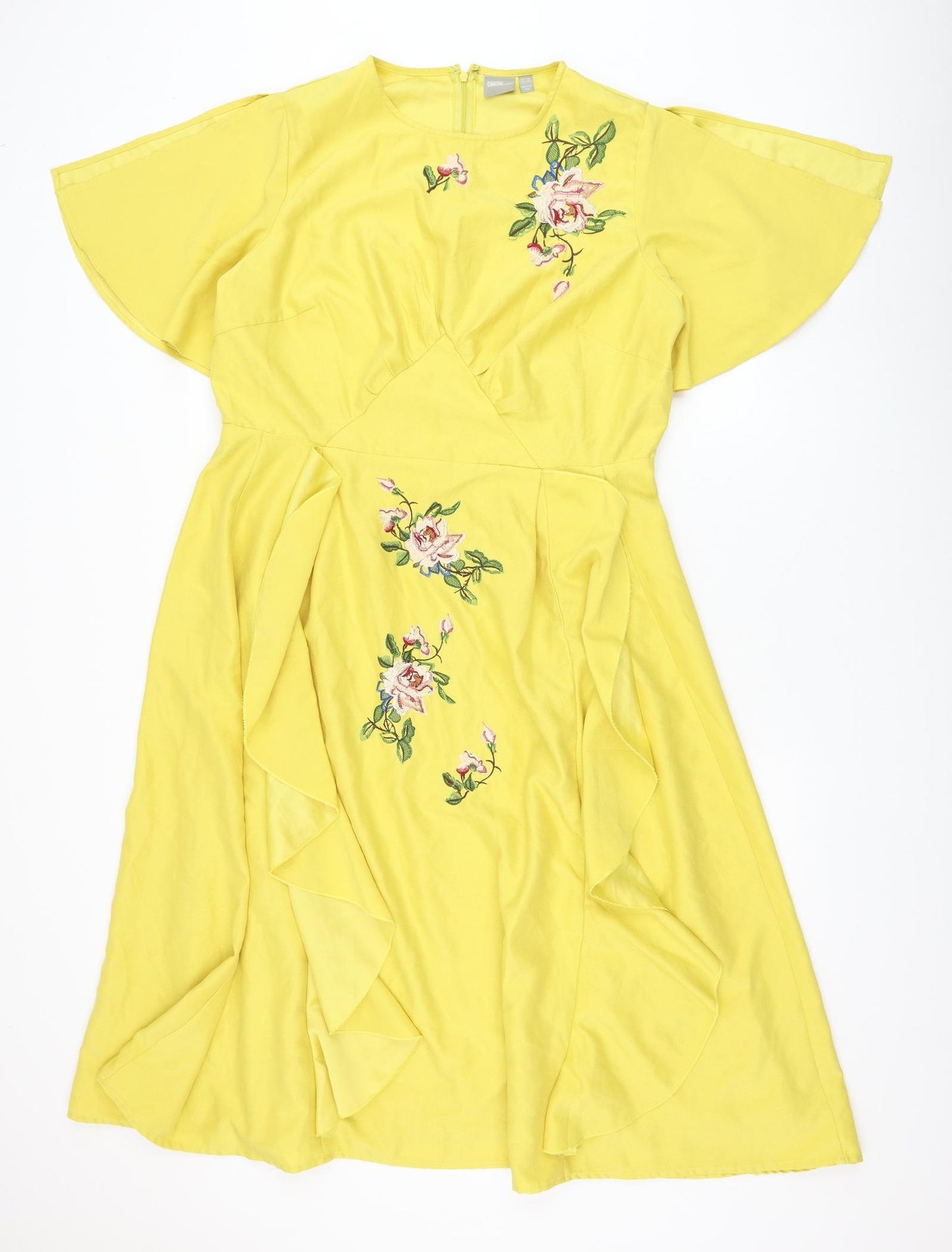 ASOS Womens Yellow Polyester Fit & Flare Size 18 Round Neck Zip - Flower