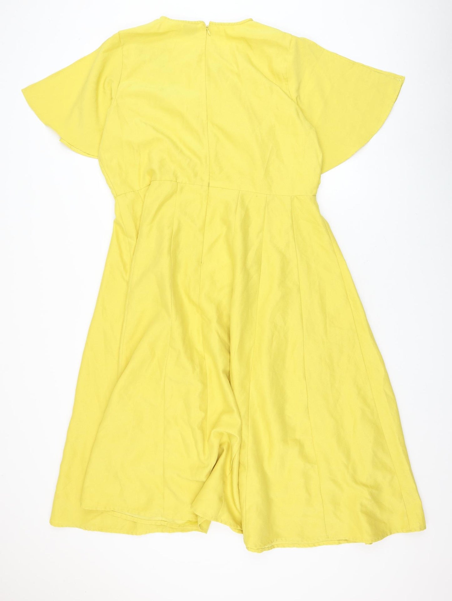 ASOS Womens Yellow Polyester Fit & Flare Size 18 Round Neck Zip - Flower