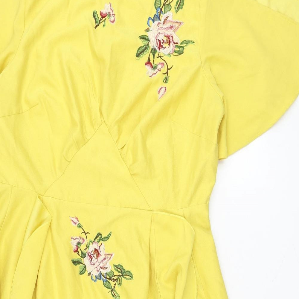 ASOS Womens Yellow Polyester Fit & Flare Size 18 Round Neck Zip - Flower