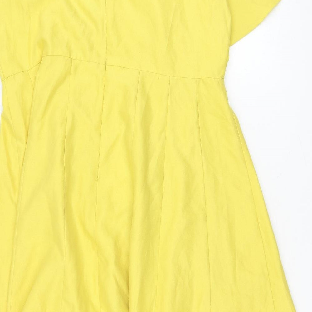 ASOS Womens Yellow Polyester Fit & Flare Size 18 Round Neck Zip - Flower