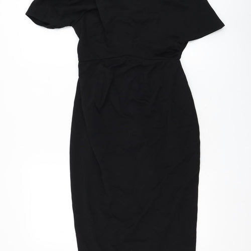 ASOS Womens Black Polyester Pencil Dress Size 8 Round Neck Zip