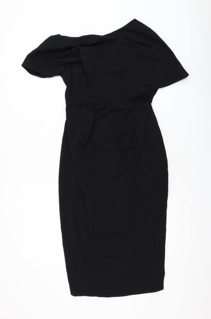 ASOS Womens Black Polyester Pencil Dress Size 8 Round Neck Zip