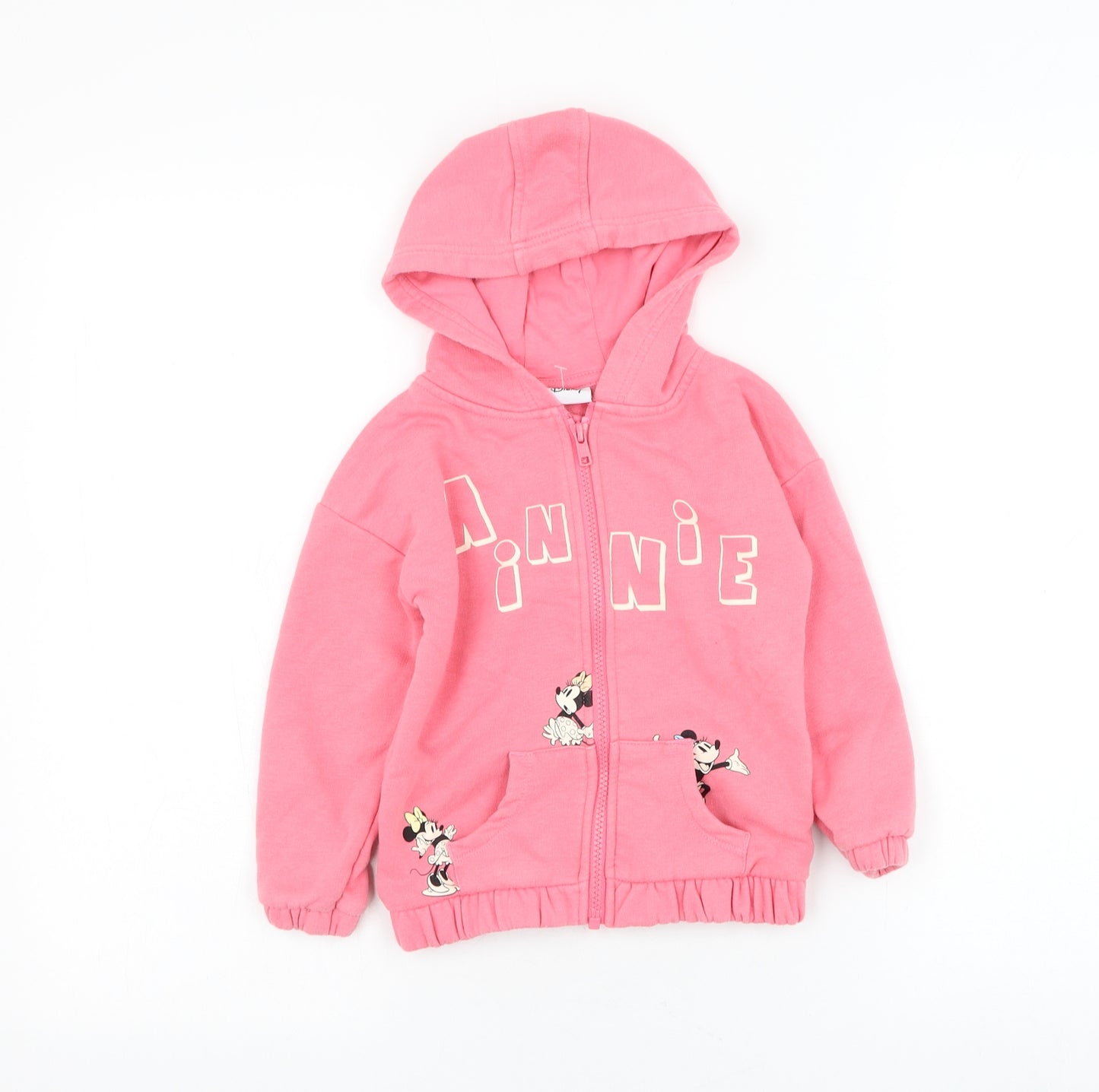 F&F Girls Pink Cotton Full Zip Hoodie Size 2-3 Years Zip - Minnie Mouse