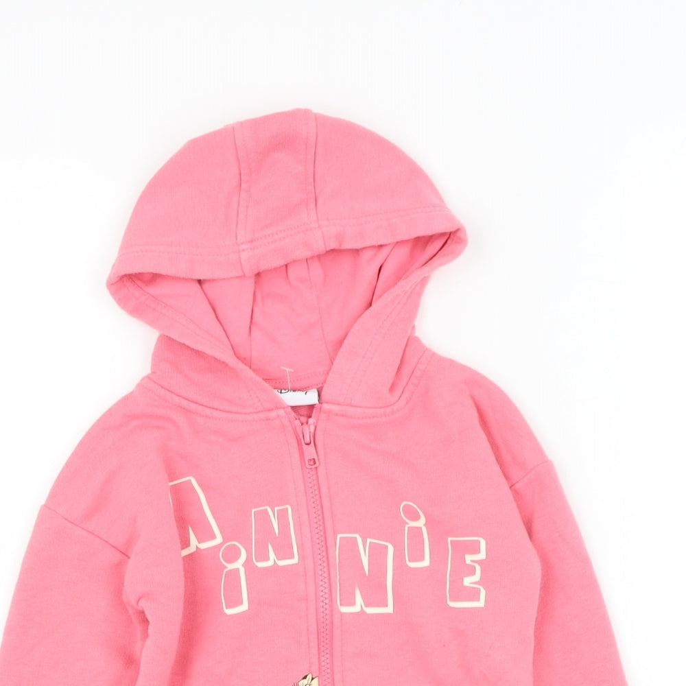 F&F Girls Pink Cotton Full Zip Hoodie Size 2-3 Years Zip - Minnie Mouse