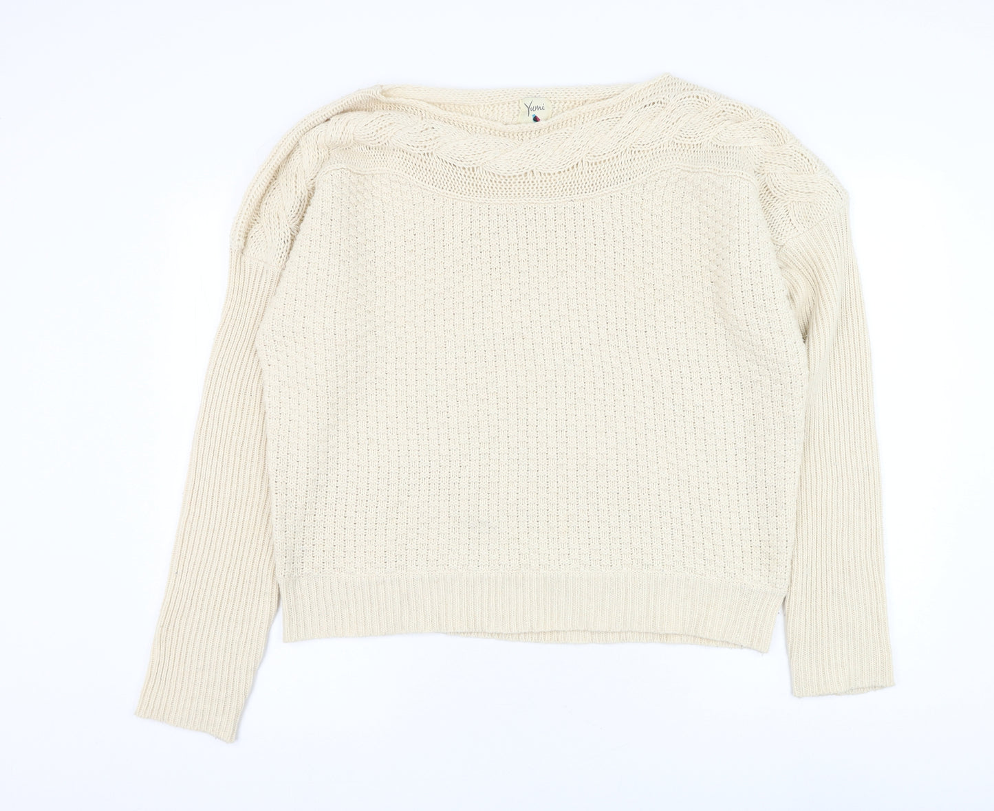 Yumi Womens Beige Round Neck Polyester Pullover Jumper Size XL