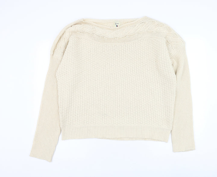 Yumi Womens Beige Round Neck Polyester Pullover Jumper Size XL