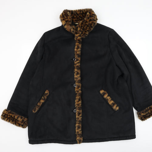 Classics Womens Black Overcoat Coat Size 22 Button