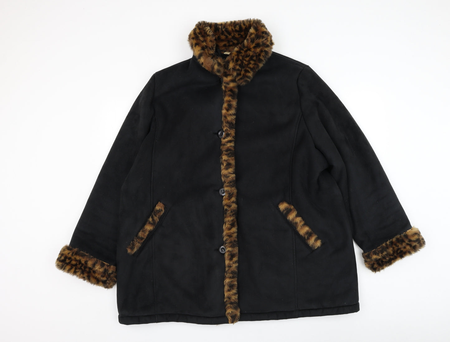 Classics Womens Black Overcoat Coat Size 22 Button