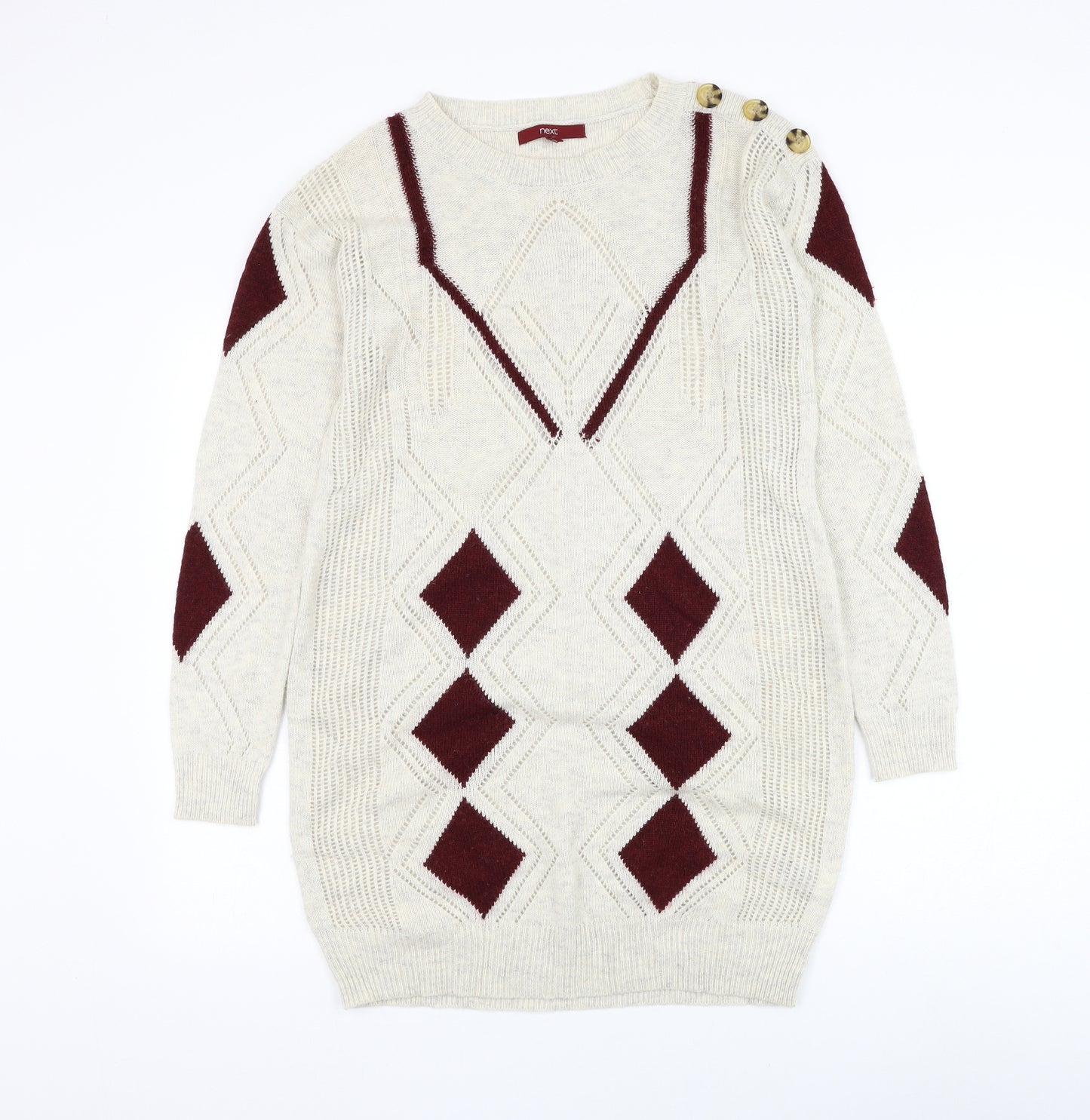 NEXT Womens Beige Round Neck Geometric Acrylic Pullover Jumper Size 12