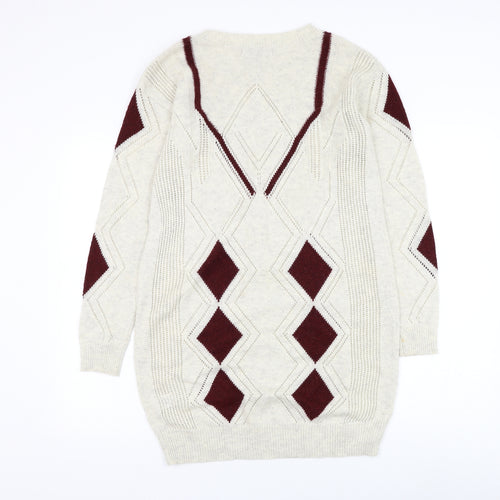 NEXT Womens Beige Round Neck Geometric Acrylic Pullover Jumper Size 12