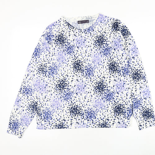Marks and Spencer Womens White Round Neck Polka Dot Acrylic Pullover Jumper Size 12