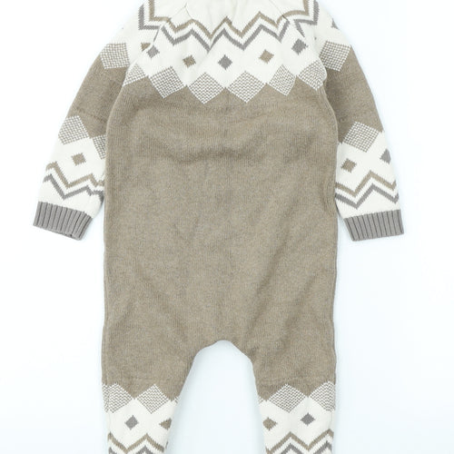 NEXT Baby Brown Fair Isle Cotton Babygrow One-Piece Size 12-18 Months Button