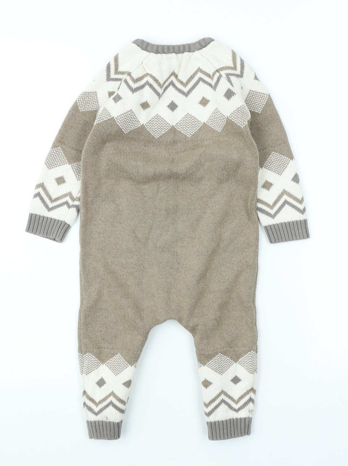 NEXT Baby Brown Fair Isle Cotton Babygrow One-Piece Size 12-18 Months Button