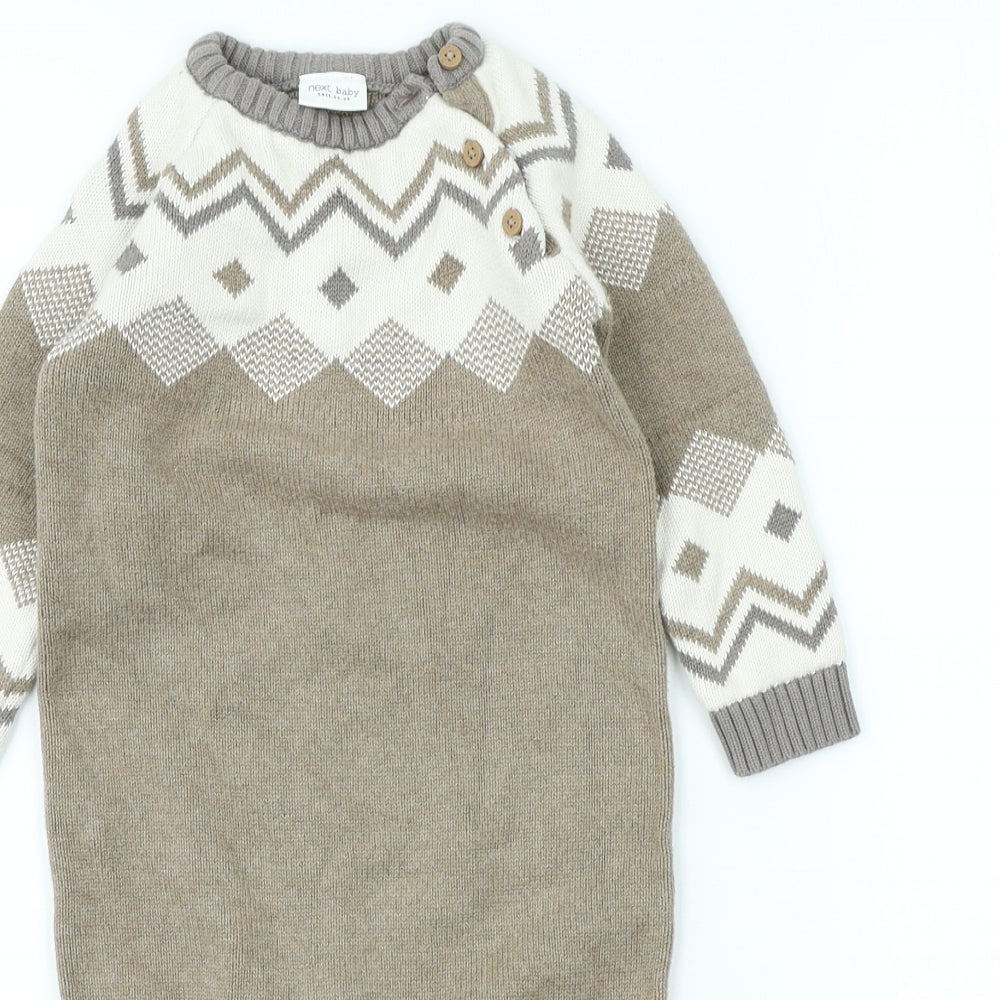 NEXT Baby Brown Fair Isle Cotton Babygrow One-Piece Size 12-18 Months Button