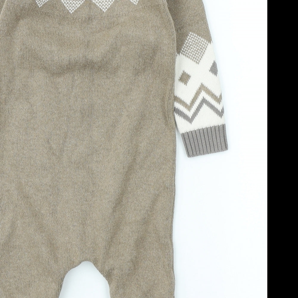 NEXT Baby Brown Fair Isle Cotton Babygrow One-Piece Size 12-18 Months Button
