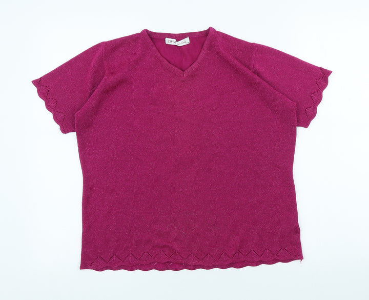 EWM Womens Pink V-Neck Acrylic Pullover Jumper Size M