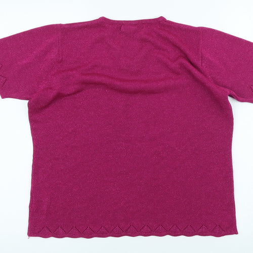 EWM Womens Pink V-Neck Acrylic Pullover Jumper Size M