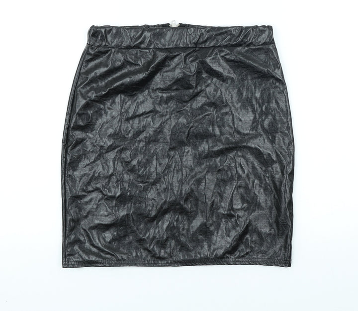 PRETTYLITTLETHING Womens Black Polyester Straight & Pencil Skirt Size 10 Zip