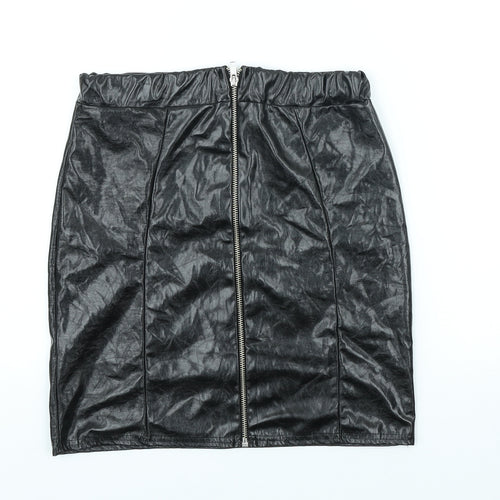 PRETTYLITTLETHING Womens Black Polyester Straight & Pencil Skirt Size 10 Zip