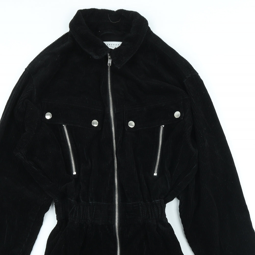 Topshop Womens Black Cotton A-Line Size 6 Collared Zip