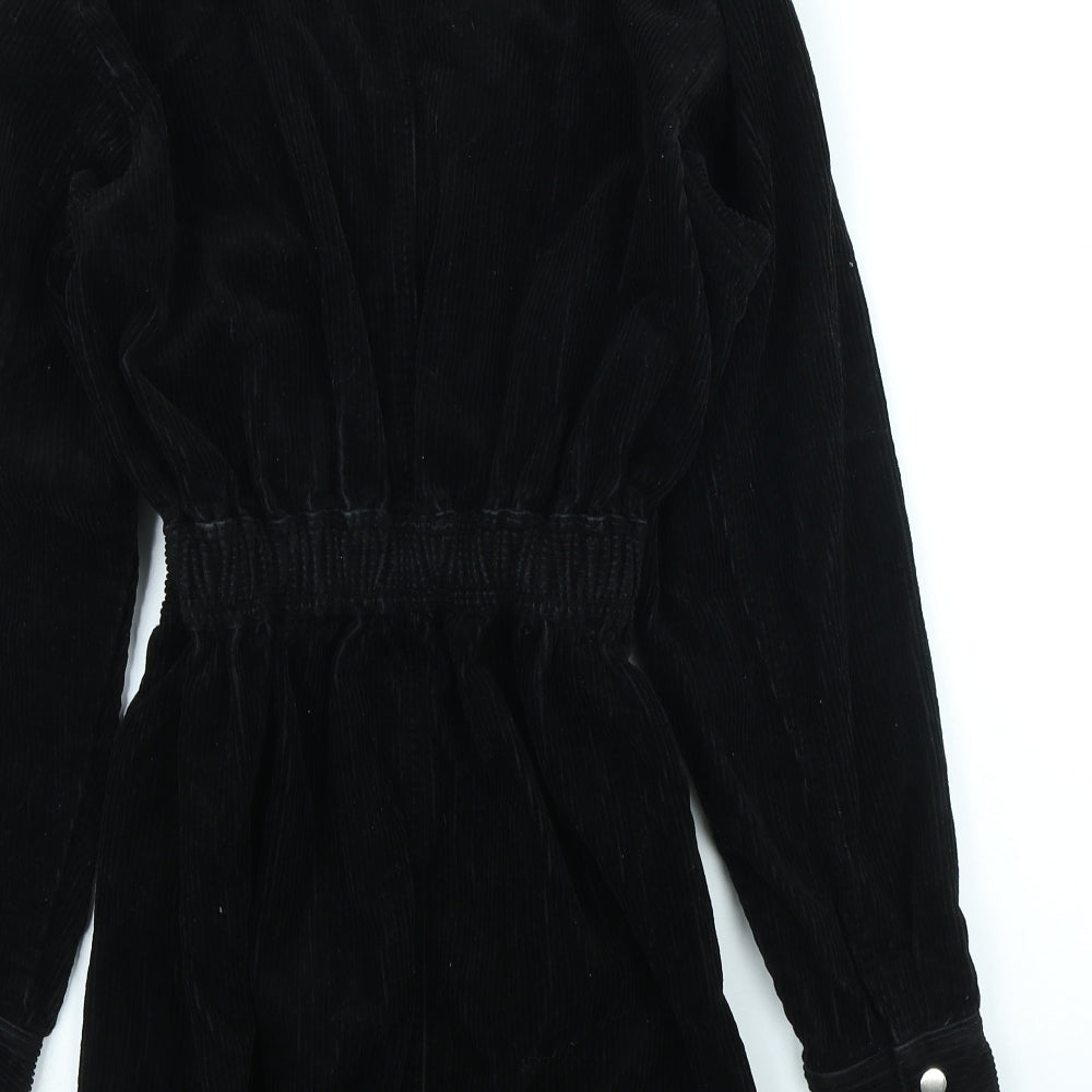 Topshop Womens Black Cotton A-Line Size 6 Collared Zip