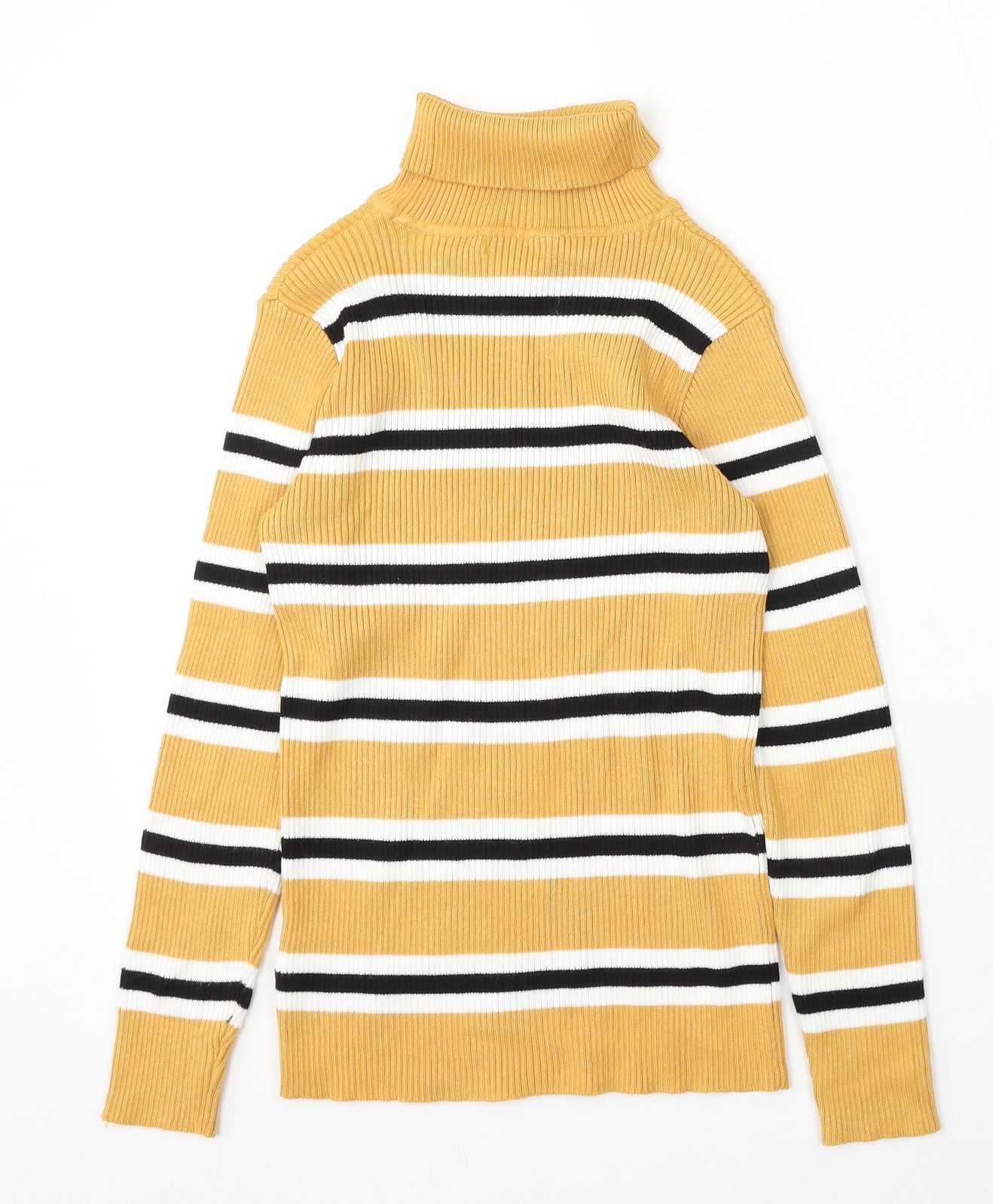 Primark Girls Yellow Roll Neck Striped Viscose Pullover Jumper Size 11-12 Years