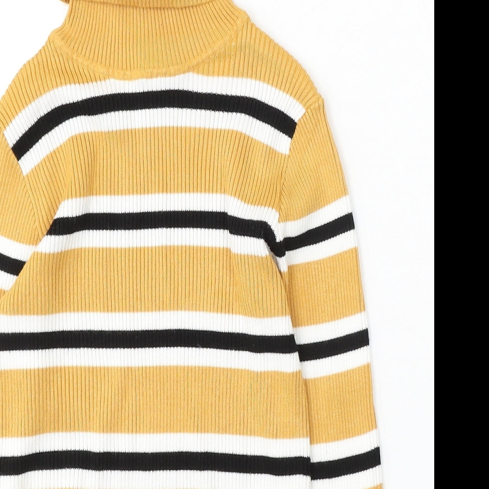 Primark Girls Yellow Roll Neck Striped Viscose Pullover Jumper Size 11-12 Years