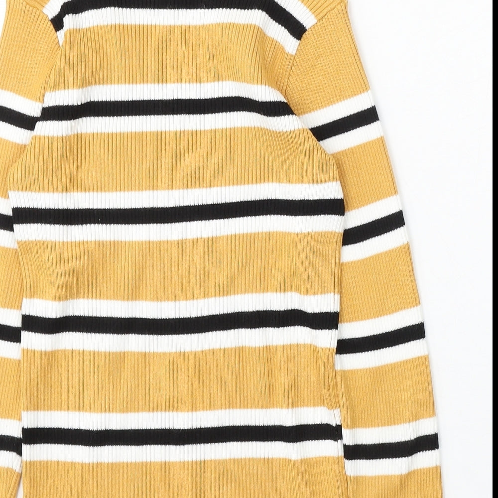 Primark Girls Yellow Roll Neck Striped Viscose Pullover Jumper Size 11-12 Years