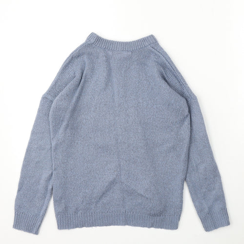 Board Angels Girls Blue Round Neck Acrylic Pullover Jumper Size 9-10 Years