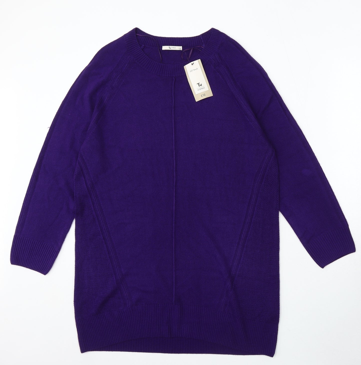 TU Womens Purple Round Neck Acrylic Pullover Jumper Size 16