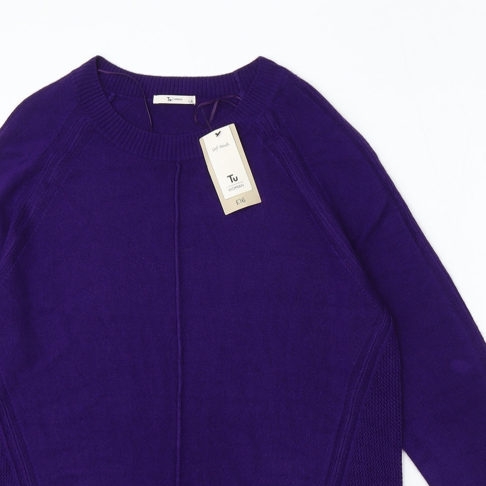 TU Womens Purple Round Neck Acrylic Pullover Jumper Size 16