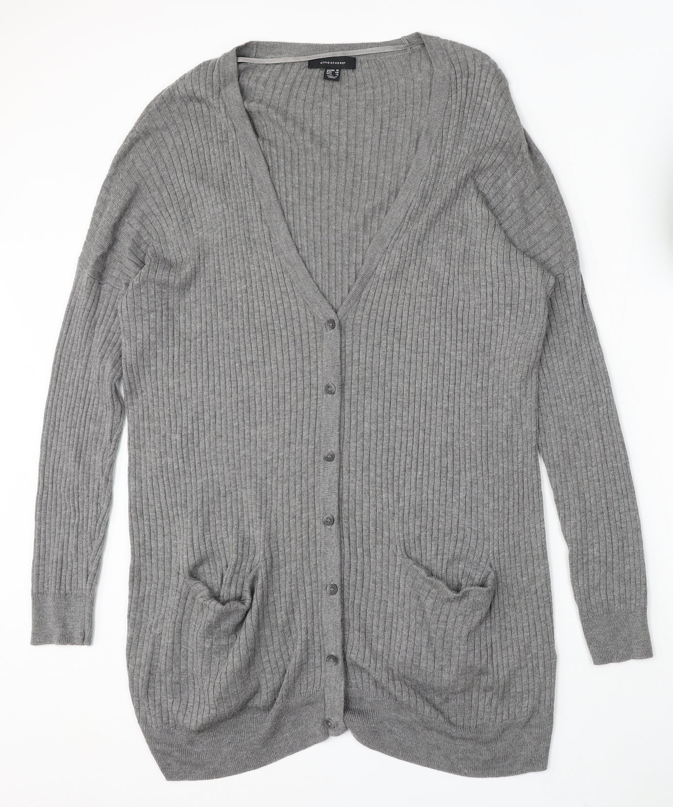 Atmosphere Womens Grey V-Neck Viscose Cardigan Jumper Size 18