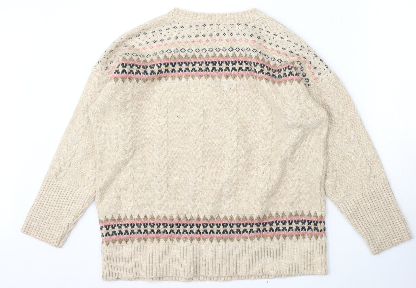 Julipa Womens Beige Round Neck Geometric Polyester Pullover Jumper Size 16