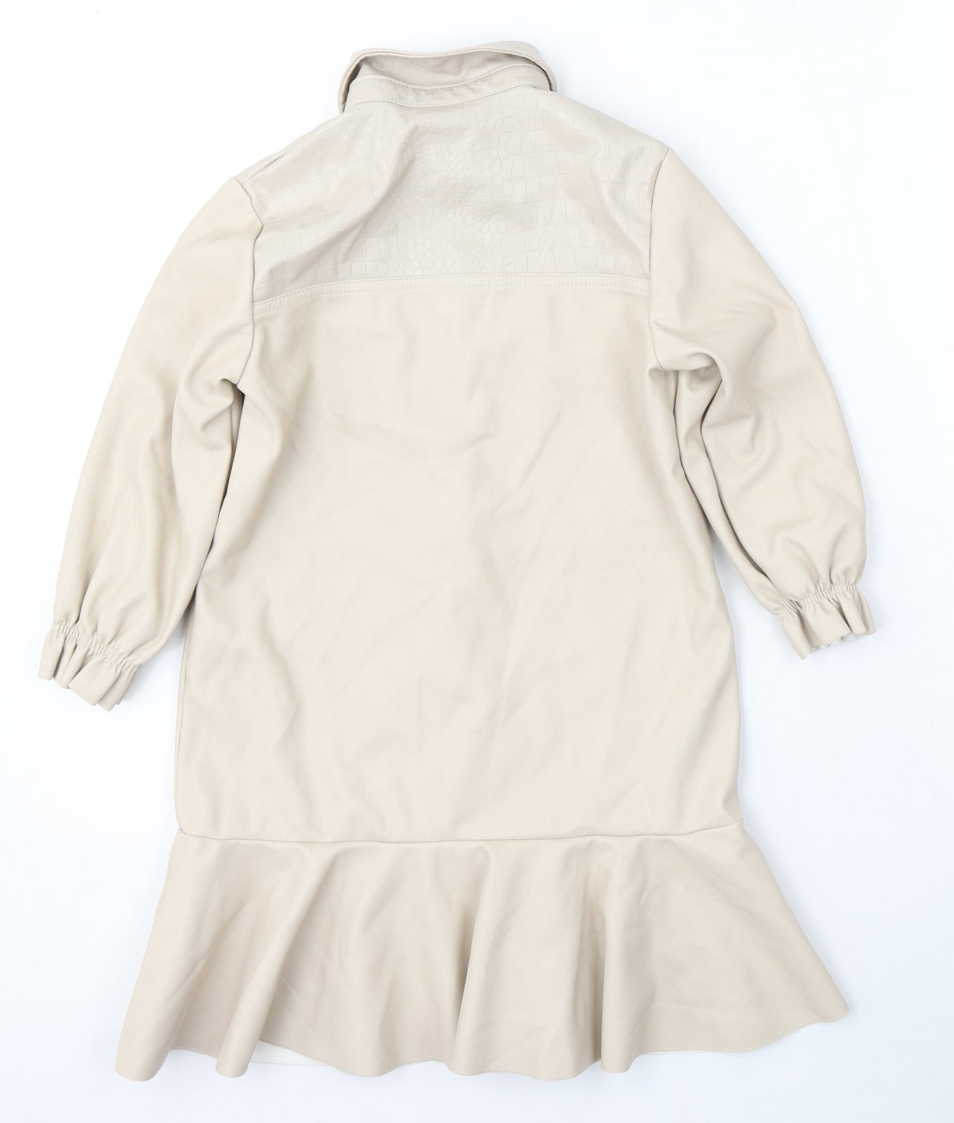 River Island Girls Beige Polyurethane Skater Dress Size 7 Years Collared