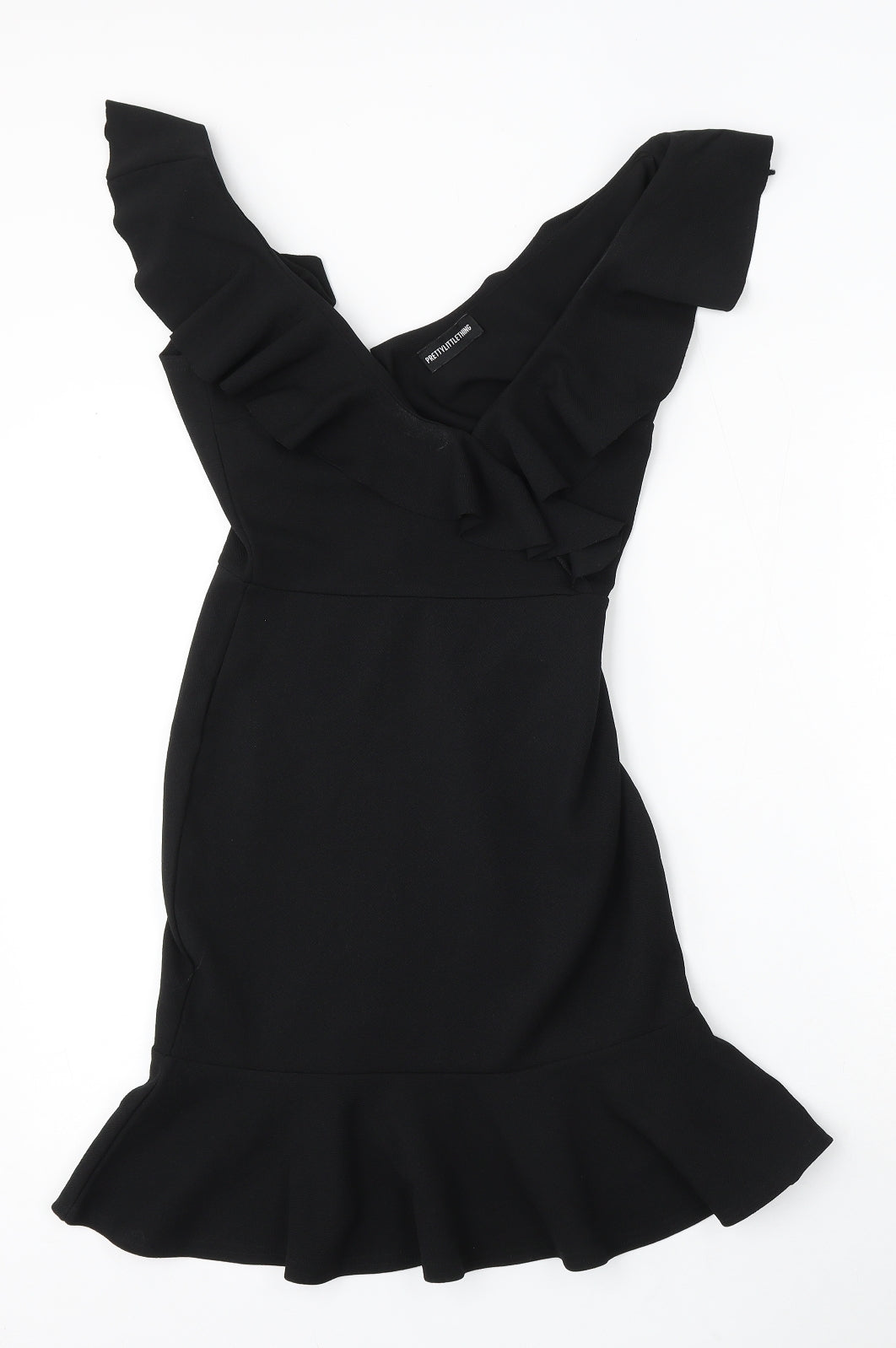 PRETTYLITTLETHING Womens Black Polyester Bodycon Size 10 Round Neck