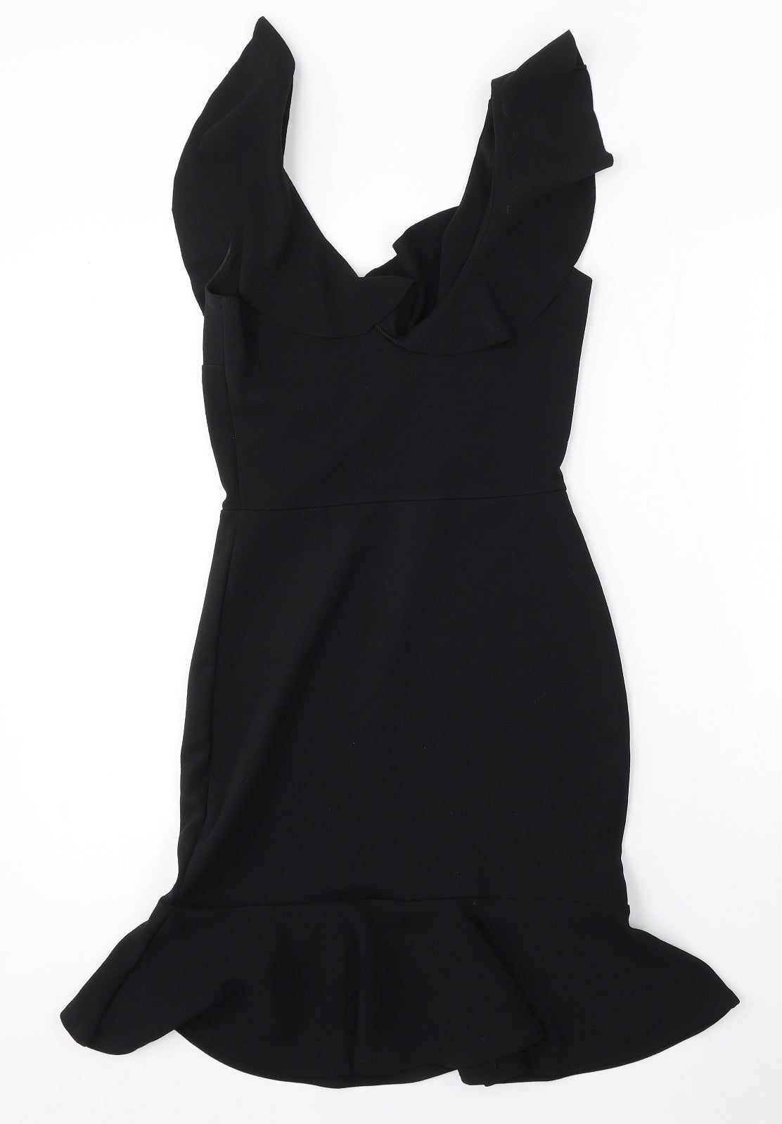 PRETTYLITTLETHING Womens Black Polyester Bodycon Size 10 Round Neck