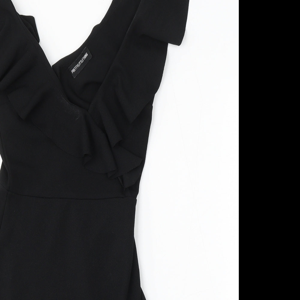 PRETTYLITTLETHING Womens Black Polyester Bodycon Size 10 Round Neck