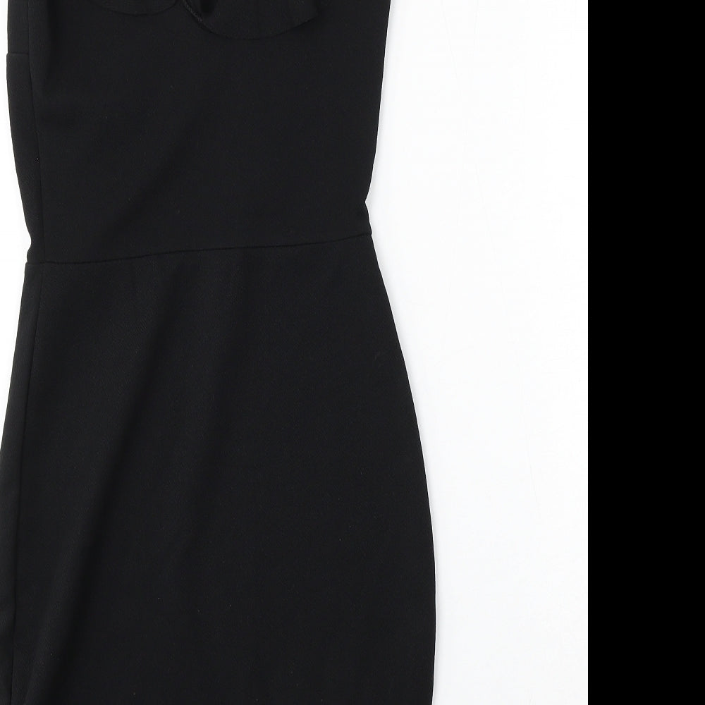 PRETTYLITTLETHING Womens Black Polyester Bodycon Size 10 Round Neck