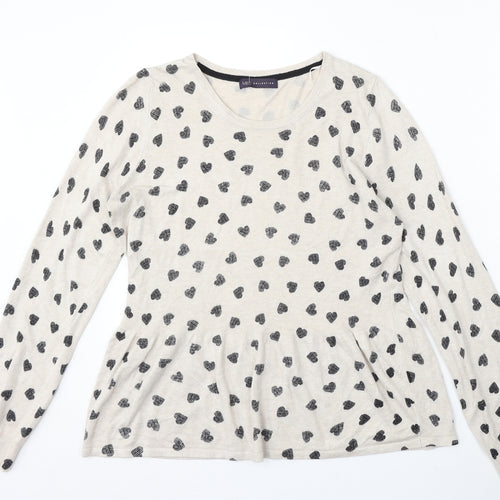 Marks and Spencer Womens Beige Round Neck Geometric Polyester Pullover Jumper Size M