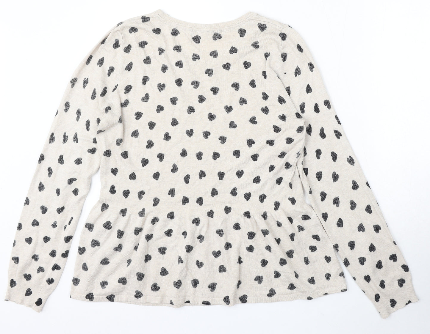 Marks and Spencer Womens Beige Round Neck Geometric Polyester Pullover Jumper Size M