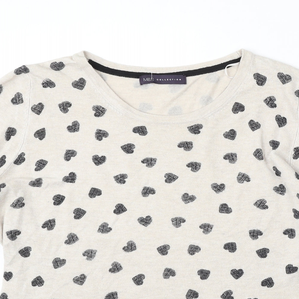 Marks and Spencer Womens Beige Round Neck Geometric Polyester Pullover Jumper Size M