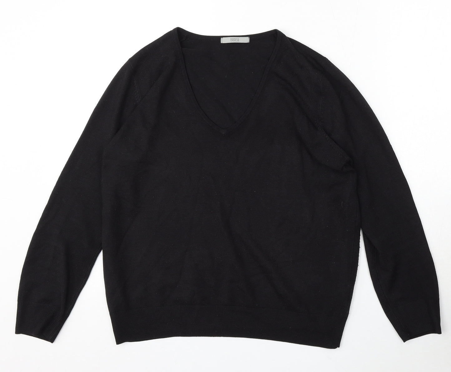 Marks and Spencer Womens Black V-Neck Acrylic Pullover Jumper Size 16