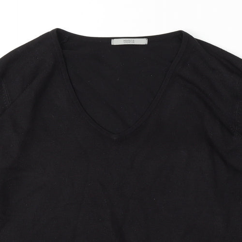 Marks and Spencer Womens Black V-Neck Acrylic Pullover Jumper Size 16